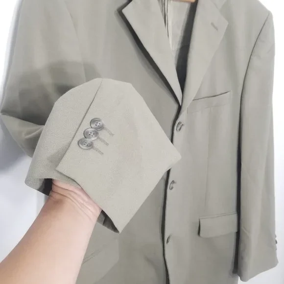 Vintage Boulevard Club Khaki Oversized Professor Wool Blend Blazer Sport Pocket - Picture 5 of 10